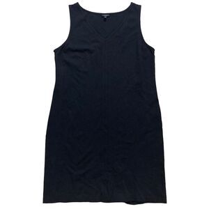 Talbots Womens Size 16 Black Sleeveless Shift Dress Stretch Classic V Neck